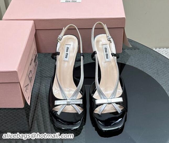 Pretty Style Miu Miu Bow Heel Sandals in Patent Leather Black/Silver 703126