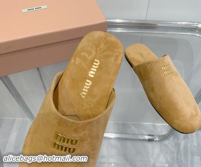 Perfect Miu Miu Suede Flat Mules Camel Brown 703128