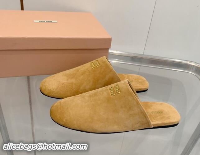 Perfect Miu Miu Suede Flat Mules Camel Brown 703128