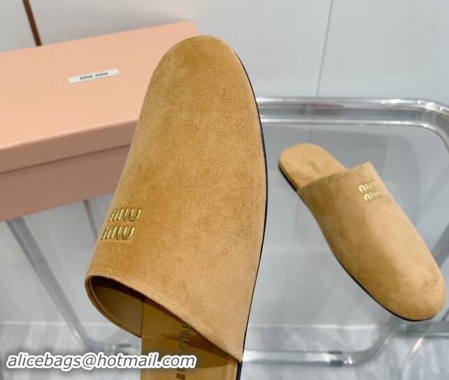 Perfect Miu Miu Suede Flat Mules Camel Brown 703128