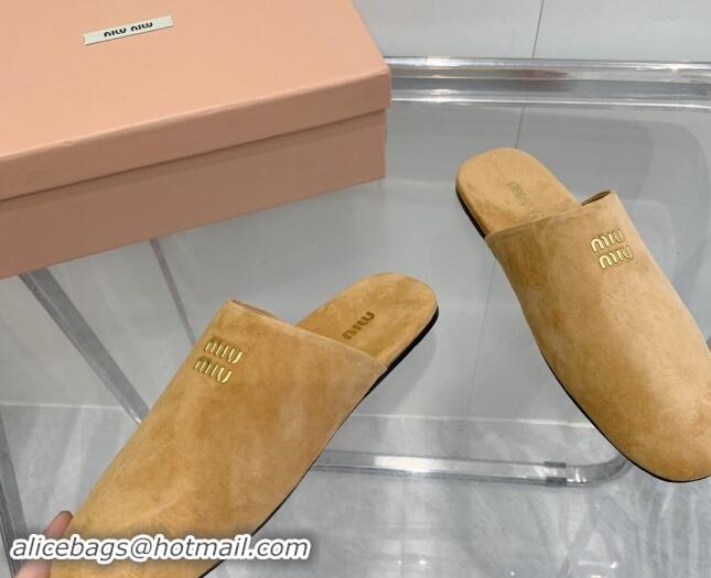 Perfect Miu Miu Suede Flat Mules Camel Brown 703128