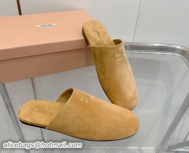 Perfect Miu Miu Suede Flat Mules Camel Brown 703128