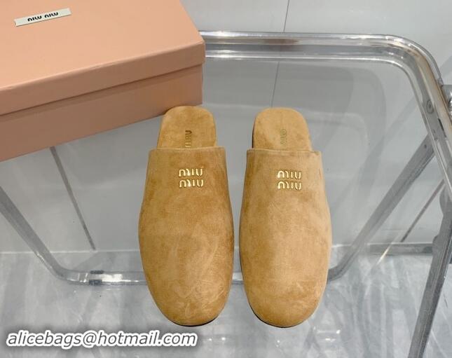 Perfect Miu Miu Suede Flat Mules Camel Brown 703128