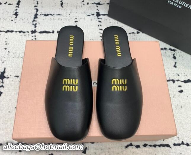 Buy Luxury Miu Miu Lambskin Flat Mules Black 703129