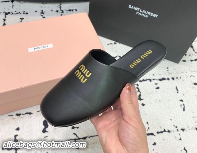 Buy Luxury Miu Miu Lambskin Flat Mules Black 703129