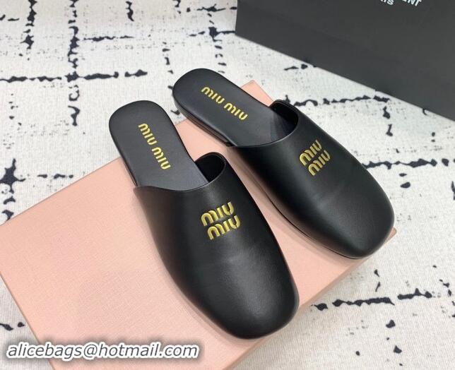 Buy Luxury Miu Miu Lambskin Flat Mules Black 703129