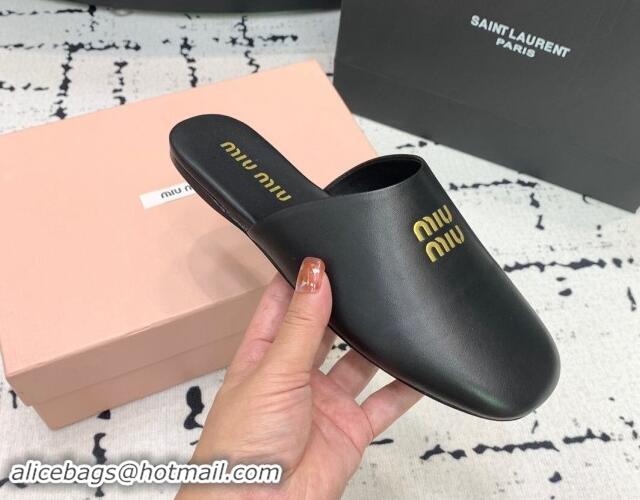 Buy Luxury Miu Miu Lambskin Flat Mules Black 703129