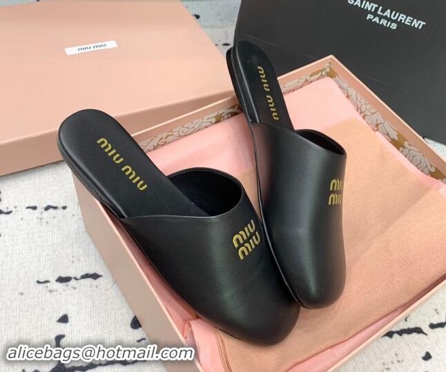 Buy Luxury Miu Miu Lambskin Flat Mules Black 703129