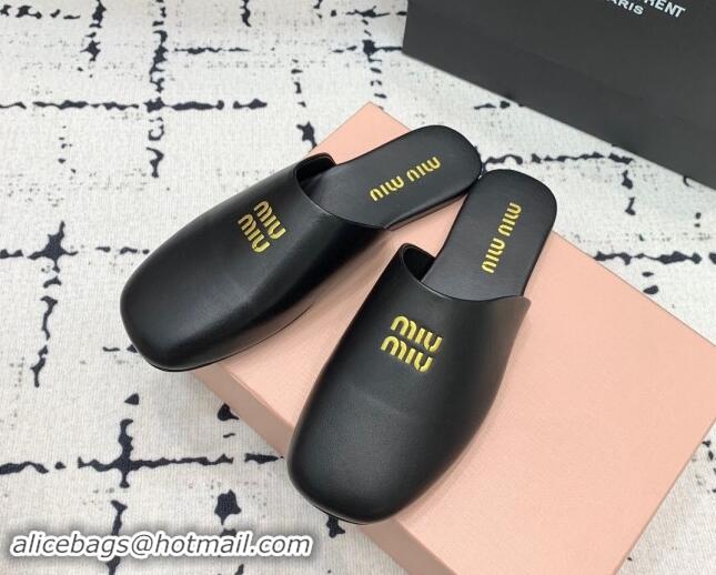 Buy Luxury Miu Miu Lambskin Flat Mules Black 703129