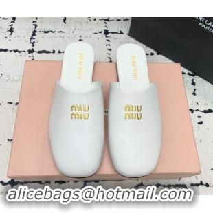 Top Design Miu Miu Lambskin Flat Mules White 703130