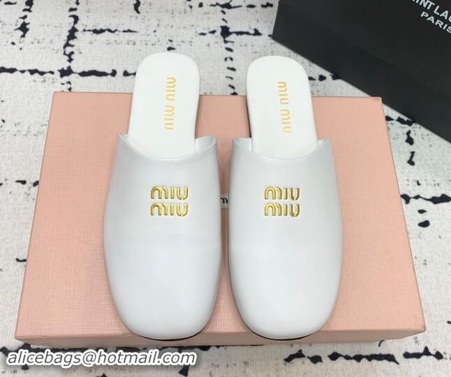 Top Design Miu Miu Lambskin Flat Mules White 703130