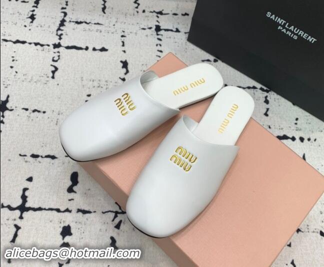 Top Design Miu Miu Lambskin Flat Mules White 703130