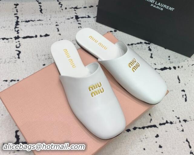 Top Design Miu Miu Lambskin Flat Mules White 703130