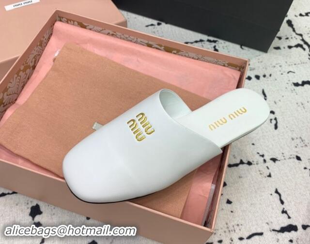 Top Design Miu Miu Lambskin Flat Mules White 703130