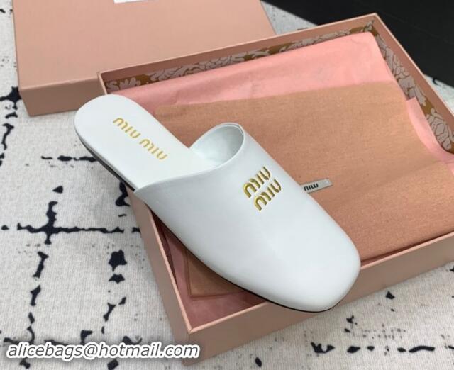 Top Design Miu Miu Lambskin Flat Mules White 703130