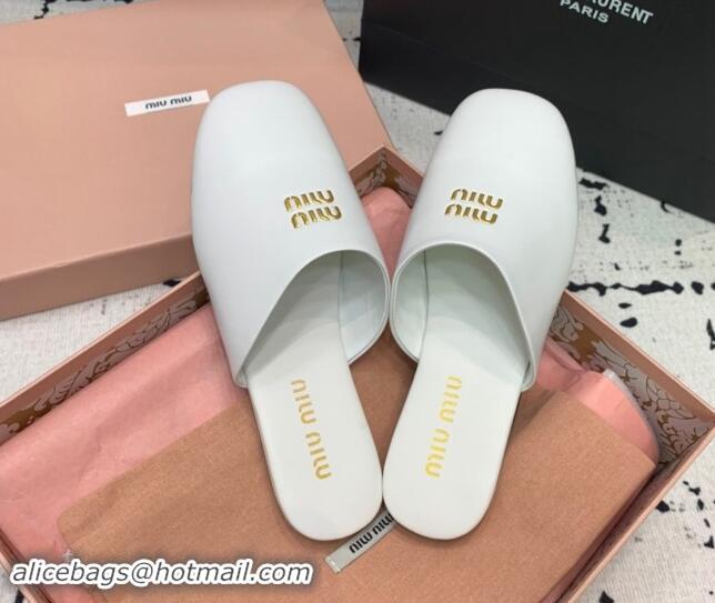 Top Design Miu Miu Lambskin Flat Mules White 703130