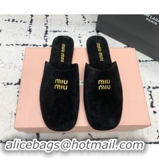 Best Product Miu Miu Suede Flat Mules Black 703131