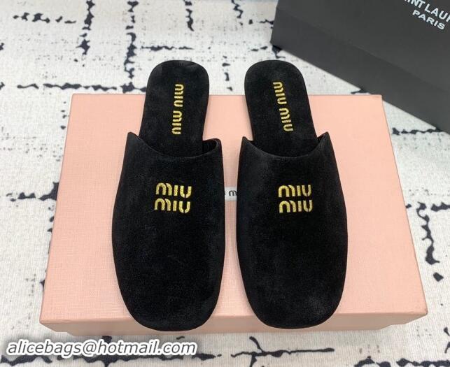 Best Product Miu Miu Suede Flat Mules Black 703131