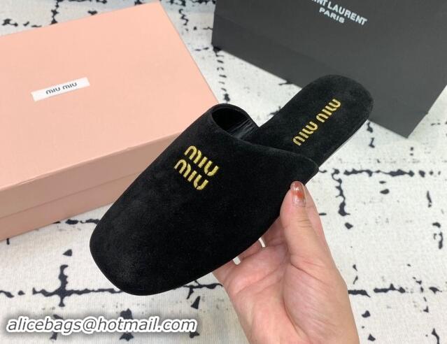 Best Product Miu Miu Suede Flat Mules Black 703131