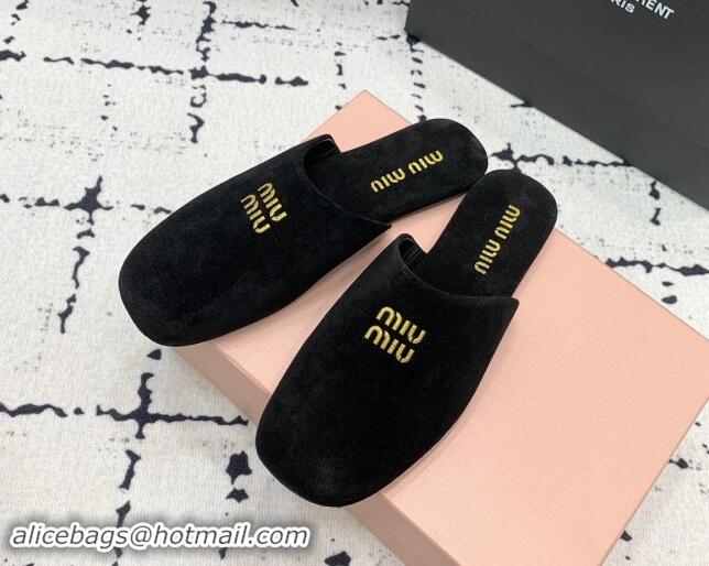 Best Product Miu Miu Suede Flat Mules Black 703131