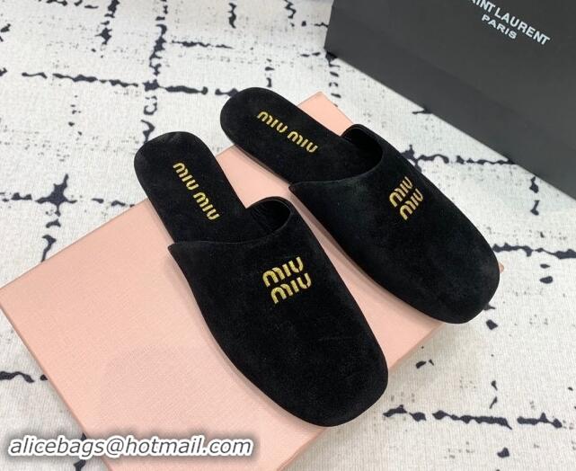 Best Product Miu Miu Suede Flat Mules Black 703131