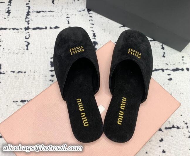 Best Product Miu Miu Suede Flat Mules Black 703131