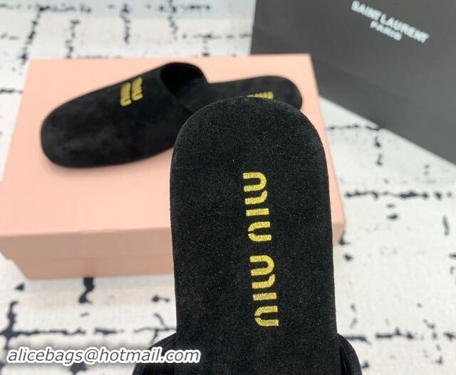 Best Product Miu Miu Suede Flat Mules Black 703131