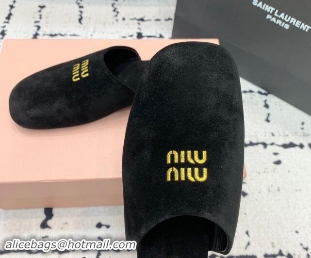 Best Product Miu Miu Suede Flat Mules Black 703131