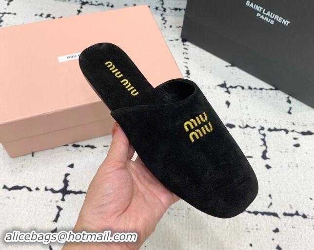 Best Product Miu Miu Suede Flat Mules Black 703131