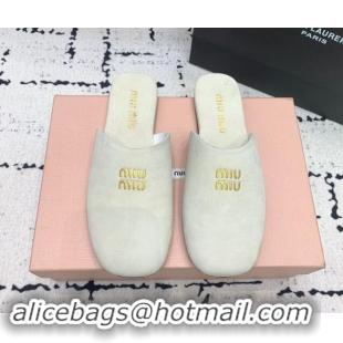 Unique Style Miu Miu Suede Flat Mules White 703132