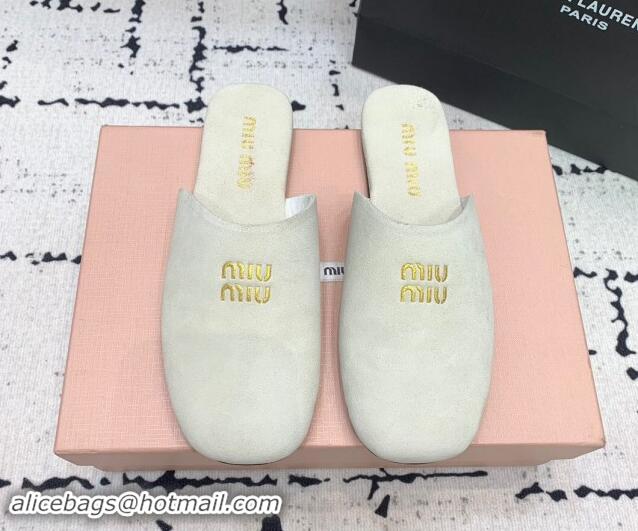 Unique Style Miu Miu Suede Flat Mules White 703132