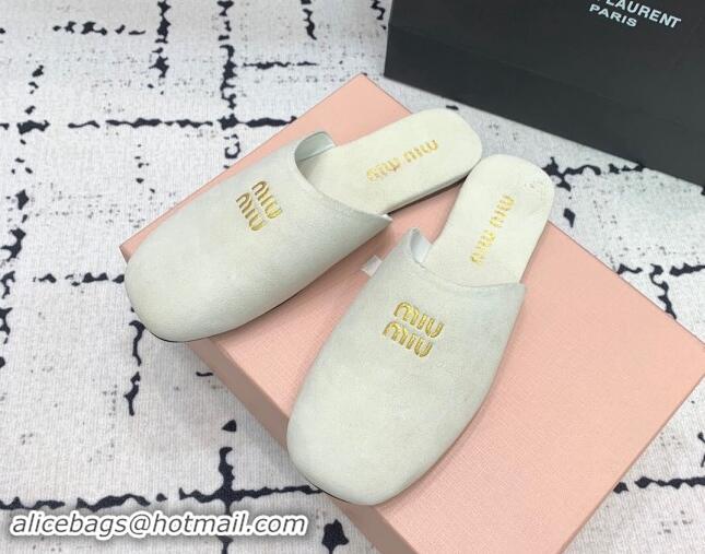 Unique Style Miu Miu Suede Flat Mules White 703132