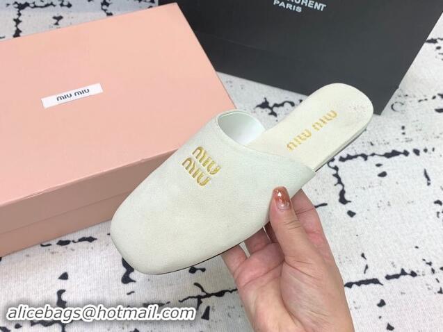 Unique Style Miu Miu Suede Flat Mules White 703132