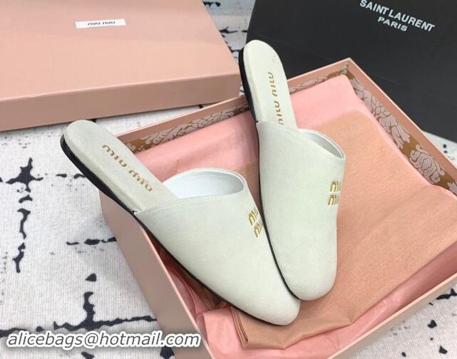 Unique Style Miu Miu Suede Flat Mules White 703132