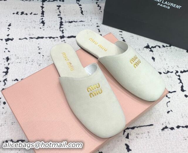 Unique Style Miu Miu Suede Flat Mules White 703132