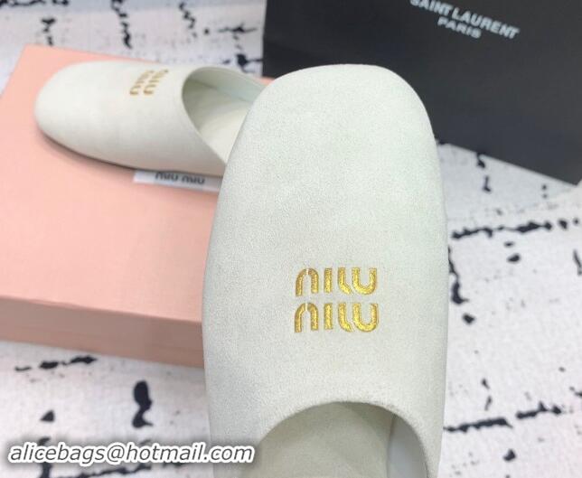 Unique Style Miu Miu Suede Flat Mules White 703132