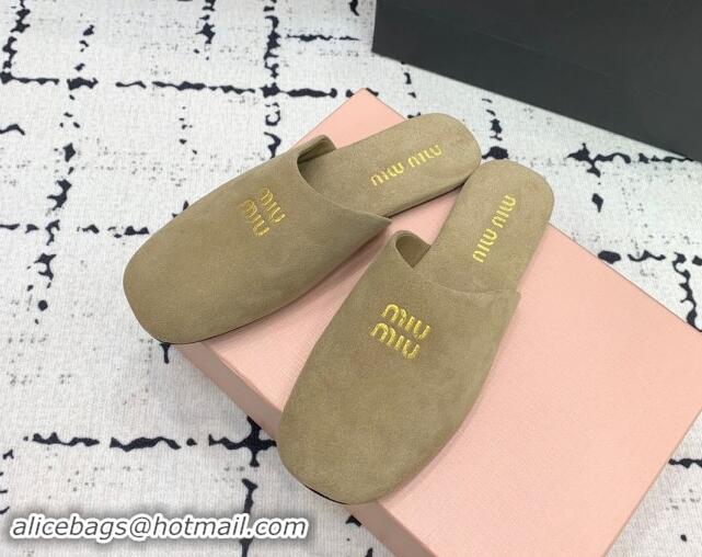 Popular Style Miu Miu Suede Flat Mules Beige 703133