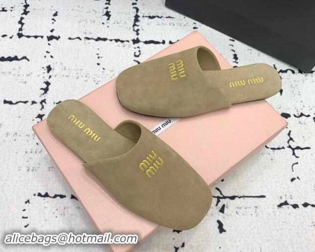 Popular Style Miu Miu Suede Flat Mules Beige 703133