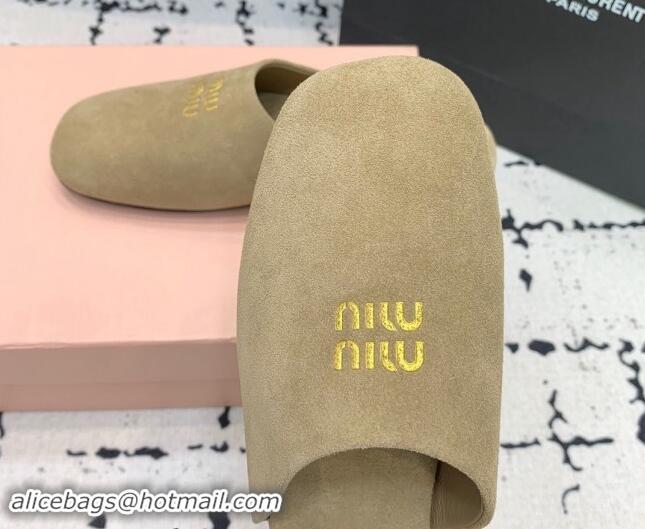 Popular Style Miu Miu Suede Flat Mules Beige 703133