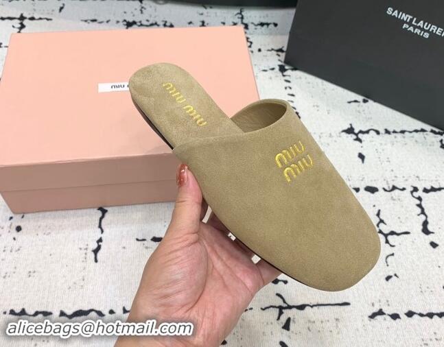 Popular Style Miu Miu Suede Flat Mules Beige 703133