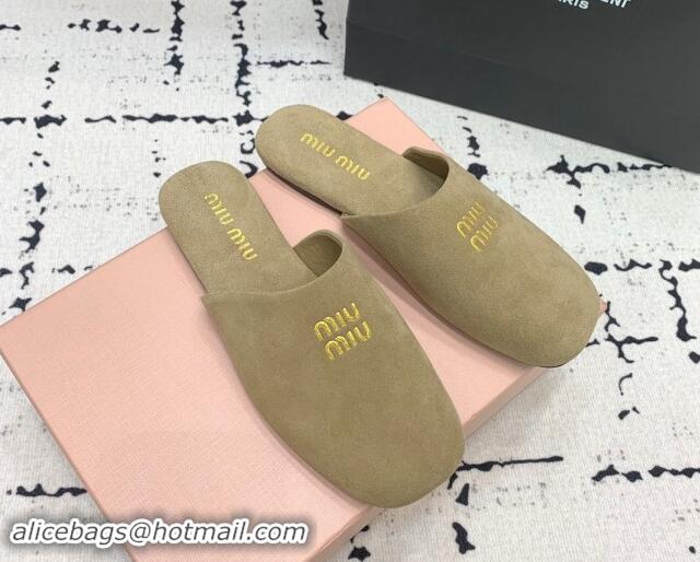 Popular Style Miu Miu Suede Flat Mules Beige 703133