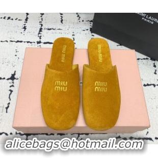 Shop Duplicate Miu Miu Suede Flat Mules Yellow 703134