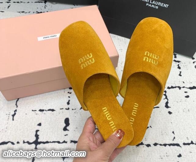 Shop Duplicate Miu Miu Suede Flat Mules Yellow 703134