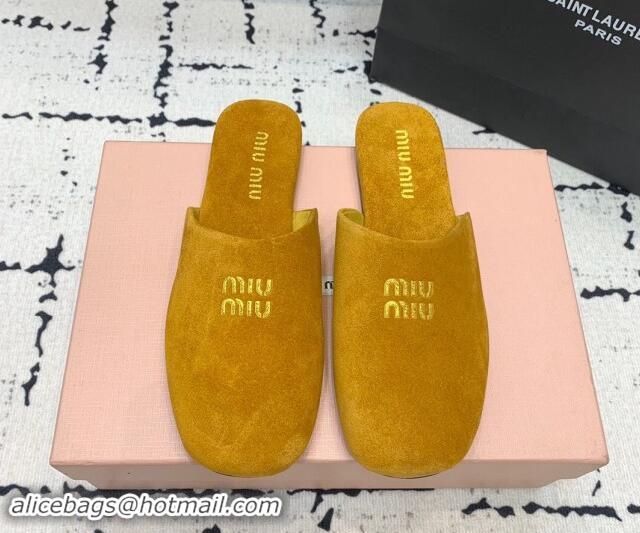 Shop Duplicate Miu Miu Suede Flat Mules Yellow 703134