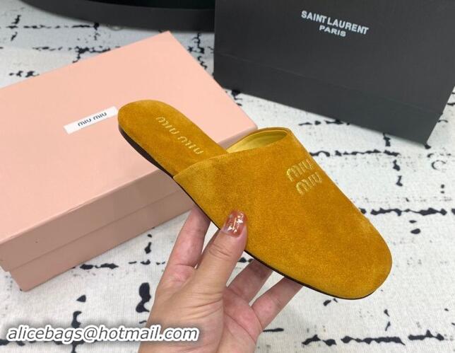 Shop Duplicate Miu Miu Suede Flat Mules Yellow 703134