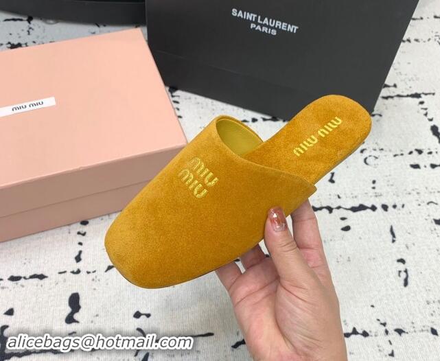 Shop Duplicate Miu Miu Suede Flat Mules Yellow 703134