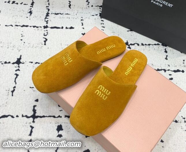 Shop Duplicate Miu Miu Suede Flat Mules Yellow 703134