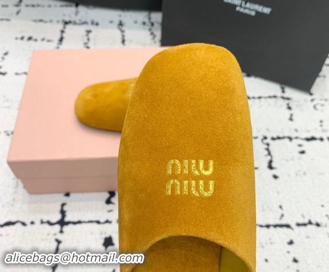 Shop Duplicate Miu Miu Suede Flat Mules Yellow 703134