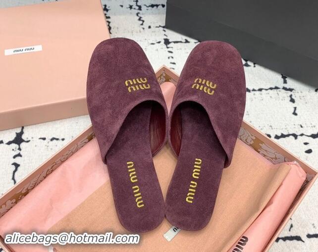 Cheap Price Miu Miu Suede Flat Mules Dark Purple 703135