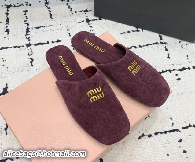 Cheap Price Miu Miu Suede Flat Mules Dark Purple 703135